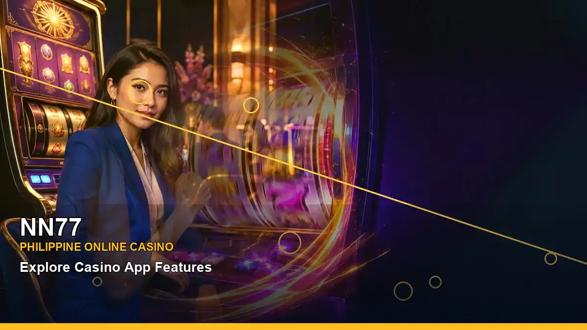 NN77 casino cashback rewards featuring an adult Filipina casino host in a left close-up composition, view 2